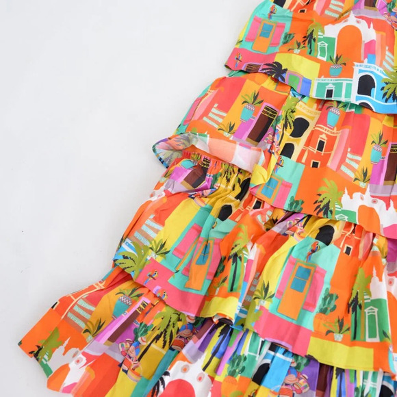 Alden Adair Mia Casablanca Red Orange Tropical Holiday Maxi Dress S NTW - Picture 7 of 11